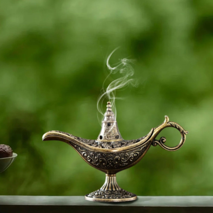 Arzator Tamaie, Flipppy, Model Lampa Aladin, Aliaj, Dimensiune Mica, cu Maner si Capac, Lampa Decorativa Vintage, 3.2 x 9 x 6 cm, Bronz [4]