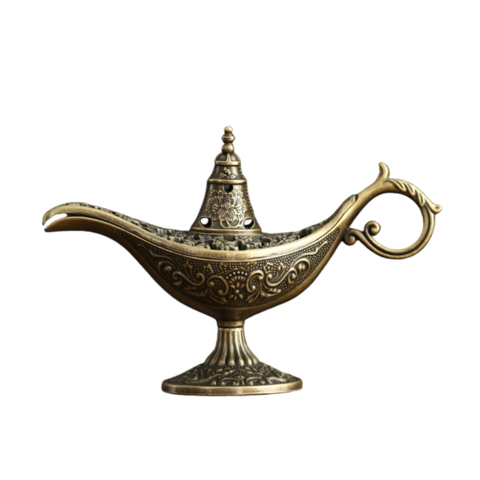 Lichidare Arzator Tamaie, Flipppy, Model Lampa Aladin, Aliaj, Dimensiune Mica, cu Maner si Capac, Lampa Decorativa Vintage, 3.2 x 9 x 6 cm, Bronz [1]