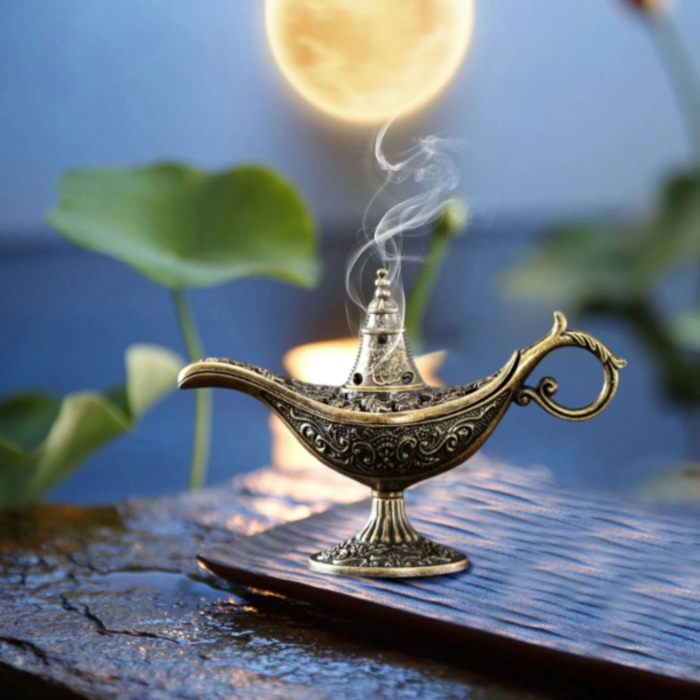 Arzator Tamaie, Flipppy, Model Lampa Aladin, Aliaj, Dimensiune Mica, cu Maner si Capac, Lampa Decorativa Vintage, 3.2 x 9 x 6 cm, Bronz [3]