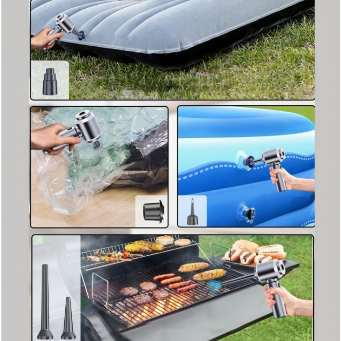 Aspirator Portabil Auto, Flippy, pentru Casa si Masina, 3 Viteze, Incarcator Tip-C cu Incarcare Rapida, Tub Prelungitor, 2000mAh, 7 Capete de Aspirare si Suflare, 21x20x6.5 cm, Negru [9]