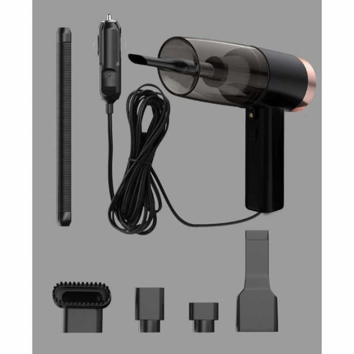 Aspirator Portabil Auto, Flippy, pentru Casa si Masina, Cablu Auto, Tub Prelungitor, 4 Capete de Aspirare, 20x16x19cm, Negru [12]