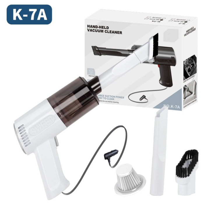 Aspirator Portabil Auto, Flippy, Tip Pistol K7A, Pentru Casa si Masina, Cablu Auto, 36 x 17 cm, Alb [2]