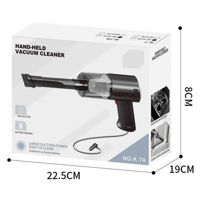 Aspirator Portabil Auto, Flippy, Tip Pistol K7A, Pentru Casa si Masina, Cablu Auto, 36 x 17 cm, Negru [13]