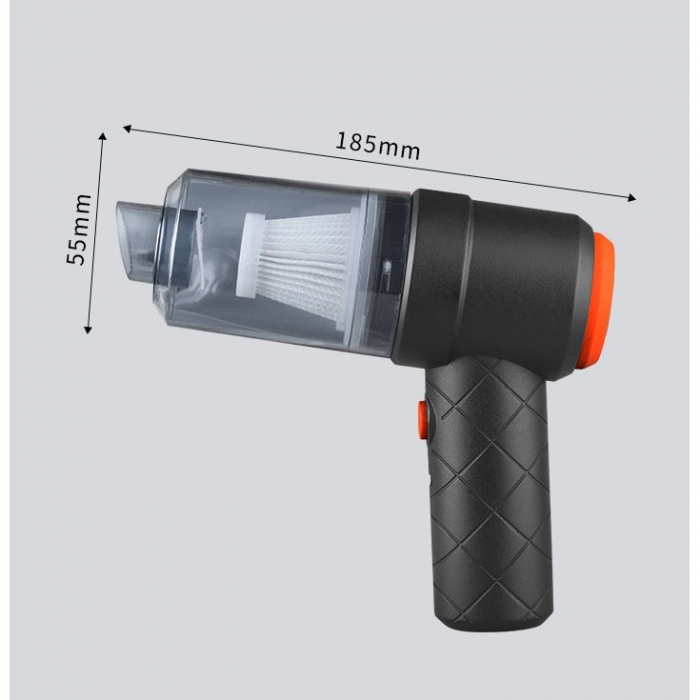 Aspirator Portabil fara Fir, Flippy, Tip Pistol 2 in 1, Suflare si Aspirare, Incarcare USB, Pentru Casa si Masina, Autonomie 30 min, Negru [8]