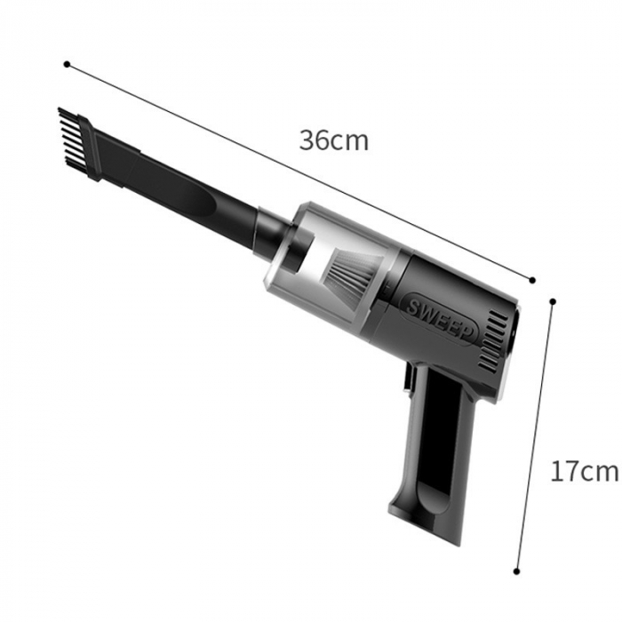 Aspirator Portabil Fara Fir, Flippy, Tip Pistol K7, Pentru Casa si Masina, Incarcare USB, Autonomie 30 Min, 36 x 17 cm, Negru [10]