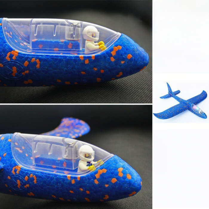 Avion Planor cu Pilot, Flippy, Din Polistiren, Cu Lumini in Cabina Pilotului, Lungime 47 cm, Albastru [2]