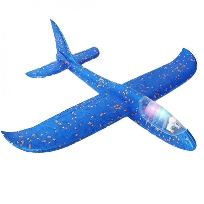 Avion Planor cu Pilot, Flippy, Din Polistiren, Cu Lumini in Cabina Pilotului, Lungime 47 cm, Albastru [1]