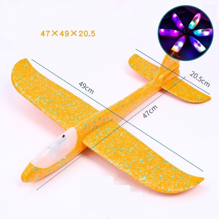 Avion Planor cu Pilot, Flippy, Din Polistiren, Cu Lumini in Cabina Pilotului, Lungime 47 cm, Portocaliu [3]
