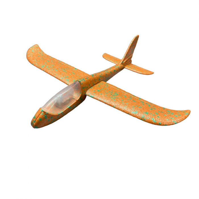 Avion Planor cu Pilot, Flippy, Din Polistiren, Cu Lumini in Cabina Pilotului, Lungime 47 cm, Portocaliu [2]