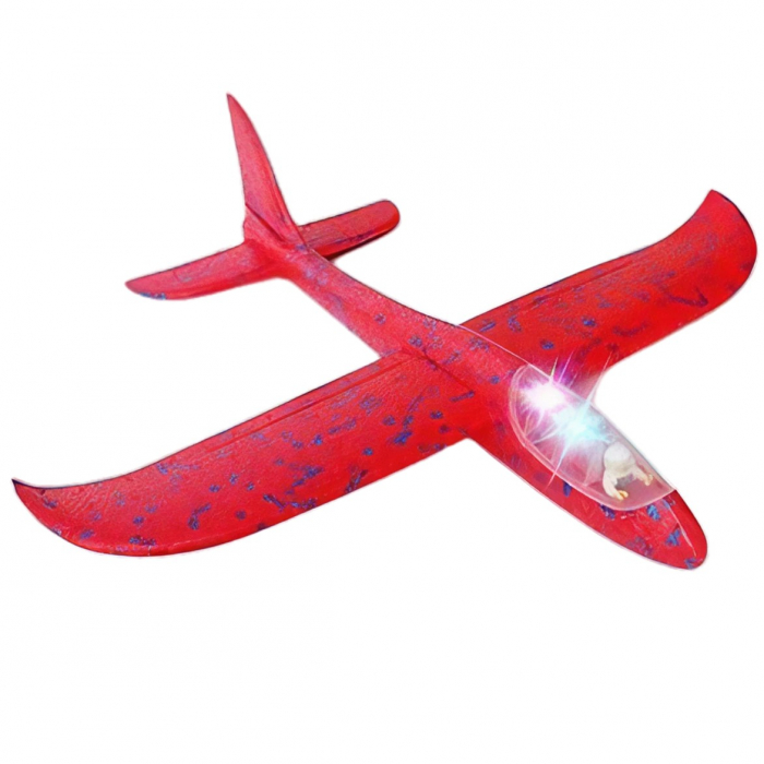 Avion Planor cu Pilot, Flippy, Din Polistiren, Cu Lumini in Cabina Pilotului, Lungime 47 cm, Rosu [1]
