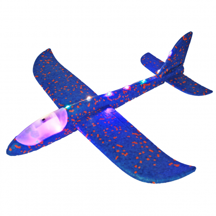 Avion Planor cu Pilot, Flippy, Din Polistiren, Cu Lumini pe Toata Lungimea, 47 cm, Albastru [2]
