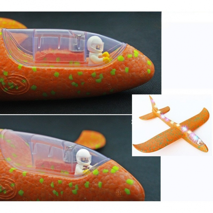 Avion Planor cu Pilot, Flippy, Din Polistiren, Cu Lumini pe Toata Lungimea, 47 cm, Portocaliu [2]