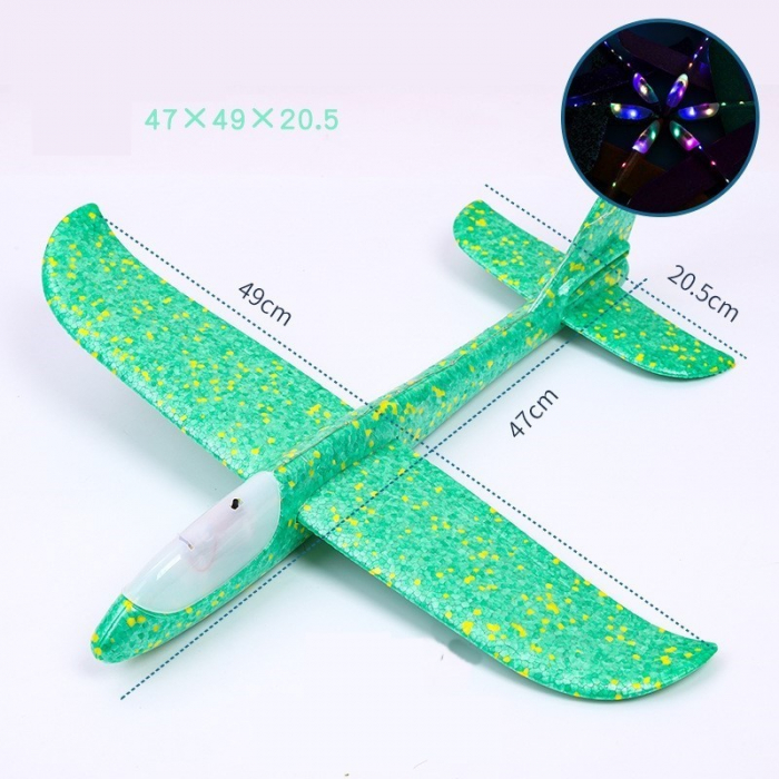 Avion planor din polistiren in punga , lungime 47 cm , cu lumina pe varf, Verde , Flippy [3]