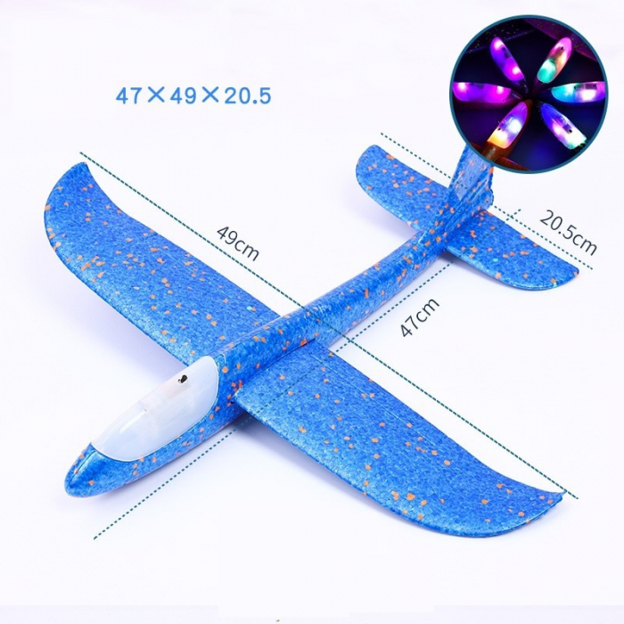 Avion planor din polistiren in punga , lungime 47 cm , cu lumini pe cap, Albastru , Flippy [1]