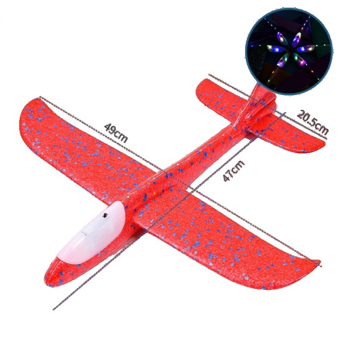 Avion Planor Flippy, cu Lumini pe Toata Lungimea, din Poliester, 48 cm, Rosu [5]