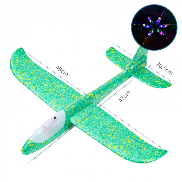 Avion Planor Flippy, cu Lumini pe Toata Lungimea, din Poliester, 48 cm, Verde [2]