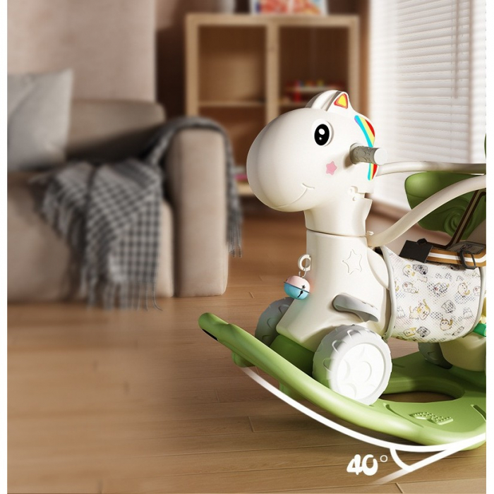 Balansoar pentru Copii, Flippy, 3in1, cu Spatar si Bara de Siguranta, Maner cu Cos de Basket, Tava de Masa, Roti Luminoase, 80 x 43 x 83 cm, din Plastic, + 3 Ani, Verde [4]