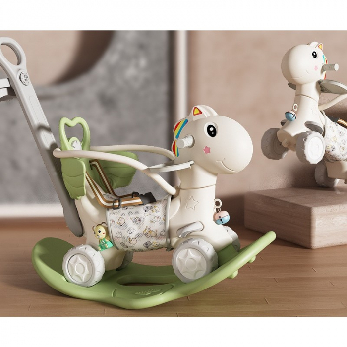 Balansoar pentru Copii, Flippy, 3in1, cu Spatar si Bara de Siguranta, Maner cu Cos de Basket, Tava de Masa, Roti Luminoase, 80 x 43 x 83 cm, din Plastic, + 3 Ani, Verde [3]