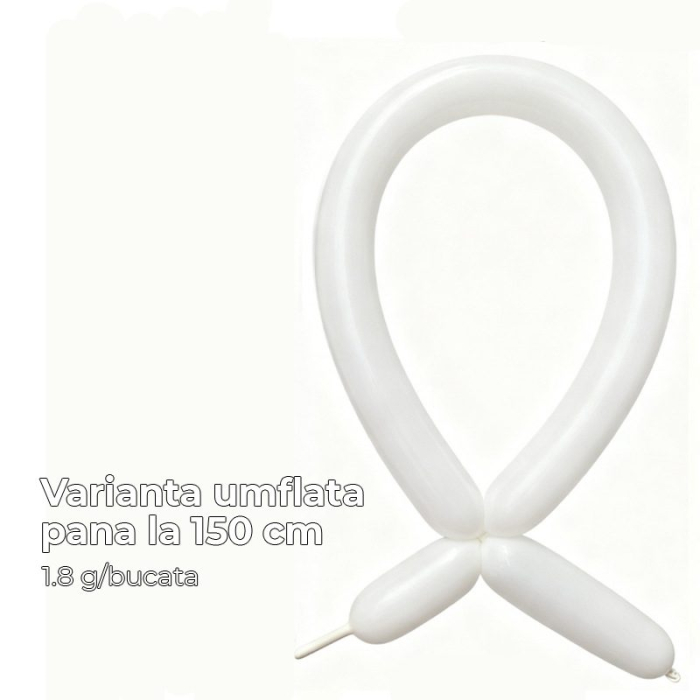 Baloane de Modelaj, Flippy, Set 50 bucati, Model Standard, din Latex, 30 x 1.5 cm, 1.8 g per unitate, pana la 150 cm, Alb [2]