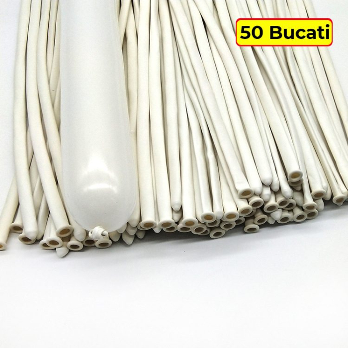 Baloane de Modelaj, Flippy, Set 50 bucati, Model Standard, din Latex, 30 x 1.5 cm, 1.8 g per unitate, pana la 150 cm, Alb [3]