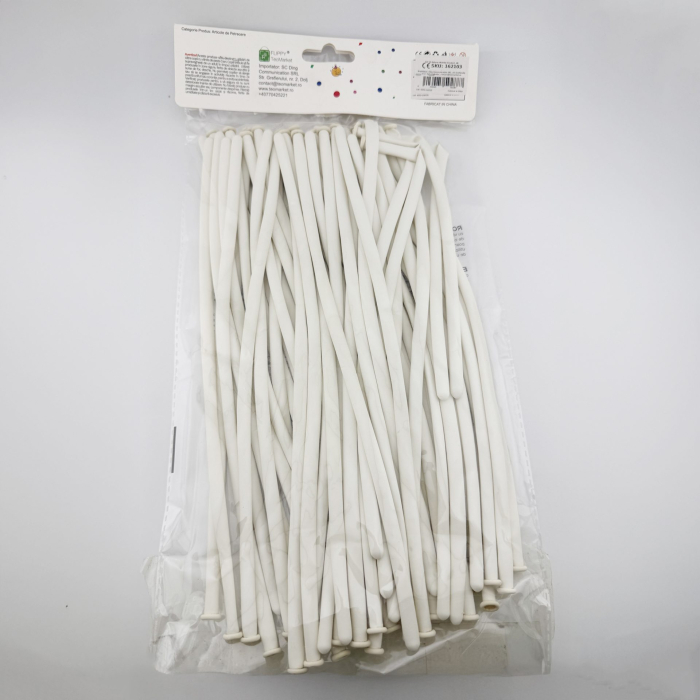 Baloane de Modelaj, Flippy, Set 50 bucati, Model Standard, din Latex, 30 x 1.5 cm, 1.8 g per unitate, pana la 150 cm, Alb [4]