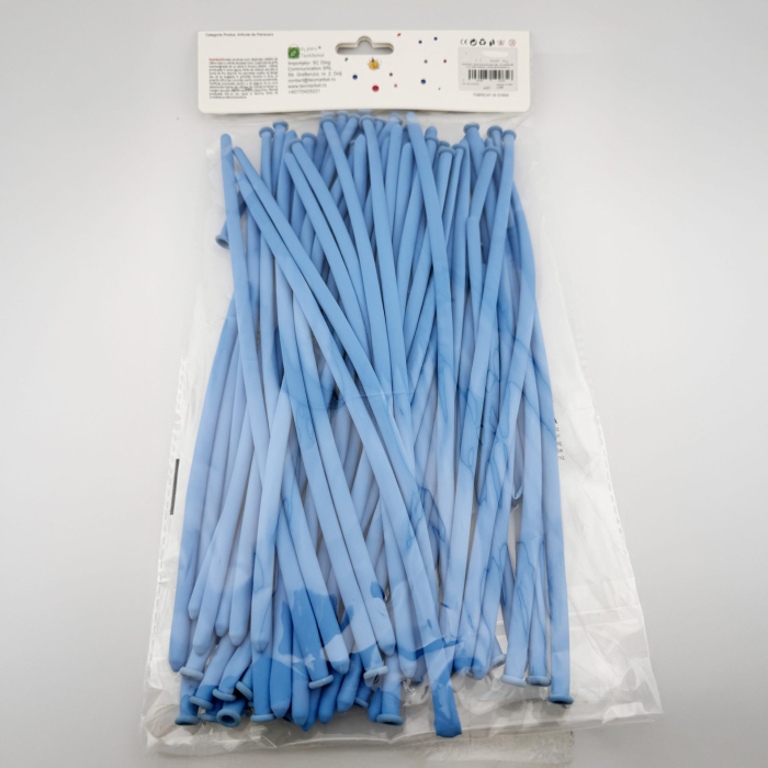 Baloane de Modelaj, Flippy, Set 50 bucati, Model Standard, din Latex, 30 x 1.5 cm, 1.8 g per unitate, pana la 150 cm, Albastru deschis [4]