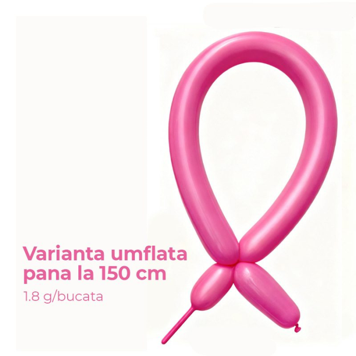 Baloane de Modelaj, Flippy, Set 50 bucati, Model Standard, din Latex, 30 x 1.5 cm, 1.8 g per unitate, pana la 150 cm, Fucsia [2]