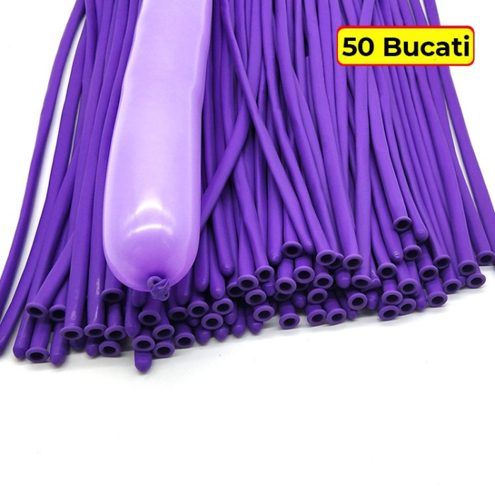 Baloane de Modelaj, Flippy, Set 50 bucati, Model Standard, din Latex, 30 x 1.5 cm, 1.8 g per unitate, pana la 150 cm, Mov [3]