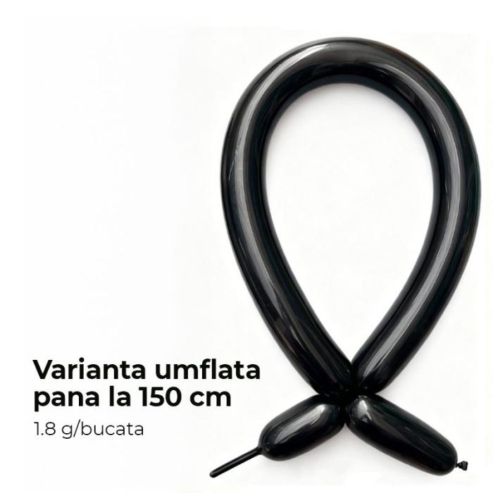 Baloane de Modelaj, Flippy, Set 50 bucati, Model Standard, din Latex, 30 x 1.5 cm, 1.8 g per unitate, pana la 150 cm, Negru [2]