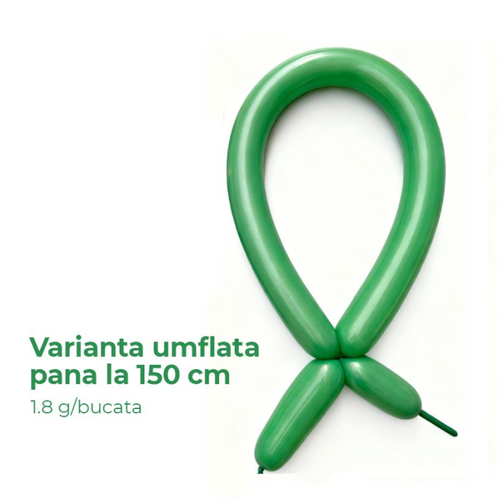 Baloane de Modelaj, Flippy, Set 50 bucati, Model Standard, din Latex, 30 x 1.5 cm, 1.8 g per unitate, pana la 150 cm, Verde [2]