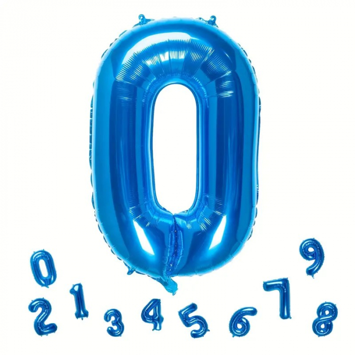 Balon din Folie Flippy, Cifra 0, 81 cm, Pentru Aer sau Heliu, Bulk, Albastru [2]