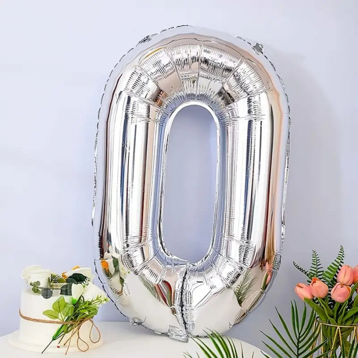 Balon din Folie Flippy, Cifra 0, 81 cm, Pentru Aer sau Heliu, Bulk, Argintiu [3]