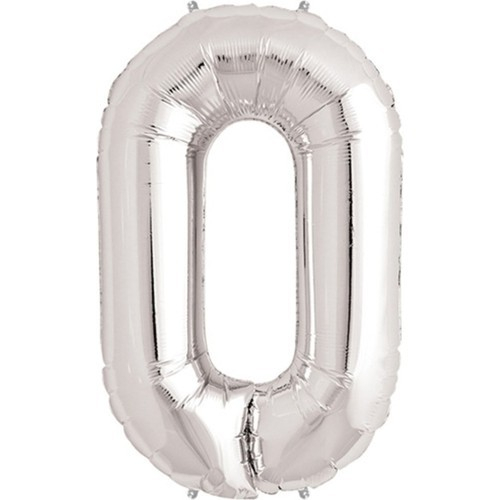 Balon din Folie Flippy, Cifra 0, 81 cm, Pentru Aer sau Heliu, Bulk, Argintiu [1]
