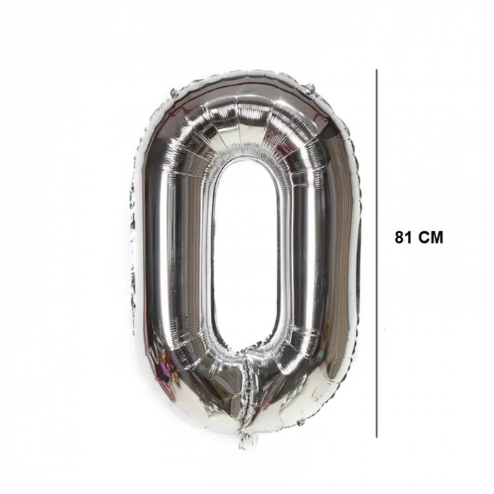 Balon din Folie Flippy, Cifra 0, 81 cm, Pentru Aer sau Heliu, Bulk, Argintiu [2]