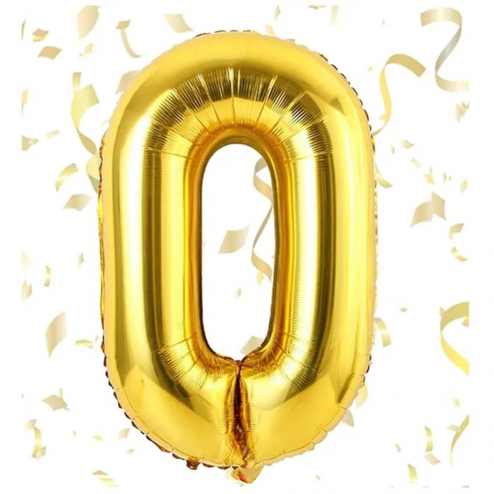 Balon din Folie Flippy, Cifra 0, 81 cm, Pentru Aer sau Heliu, Bulk, Auriu [2]