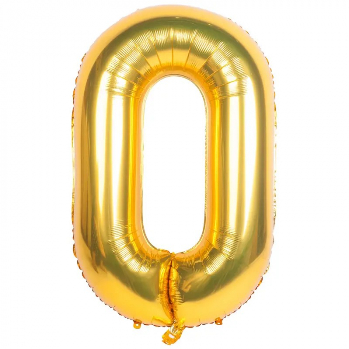 Balon din Folie Flippy, Cifra 0, 81 cm, Pentru Aer sau Heliu, Bulk, Auriu [1]