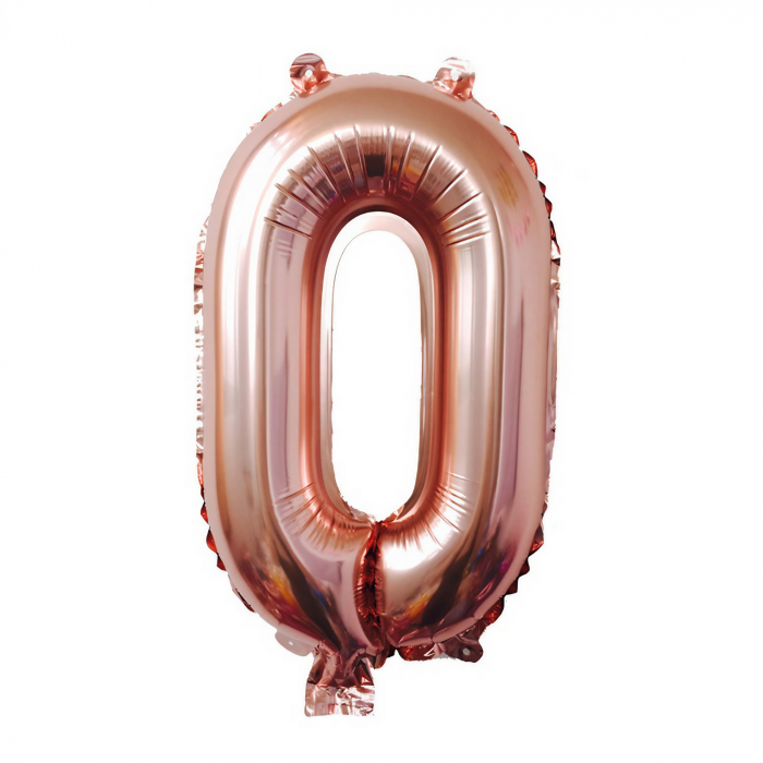 Balon din Folie Flippy, Cifra 0, 81 cm, Pentru Aer sau Heliu, Bulk, Roz Auriu [1]