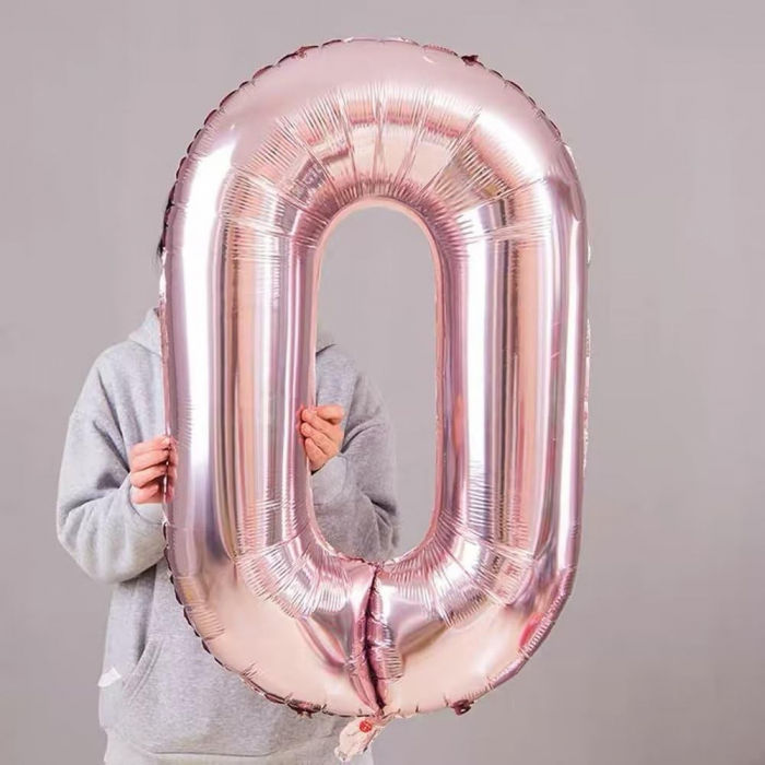 Balon din Folie Flippy, Cifra 0, 81 cm, Pentru Aer sau Heliu, Bulk, Roz Auriu [4]