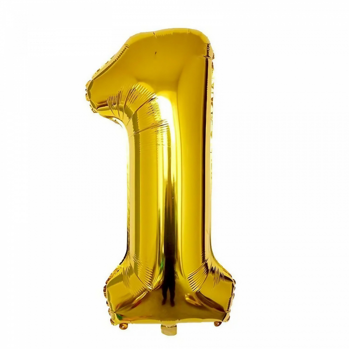 Balon din Folie Flippy, Cifra 1, 81 cm, Pentru Aer sau Heliu, Bulk, Auriu [1]