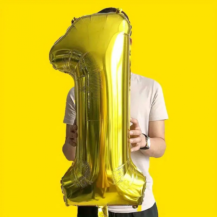 Balon din Folie Flippy, Cifra 1, 81 cm, Pentru Aer sau Heliu, Bulk, Auriu [3]