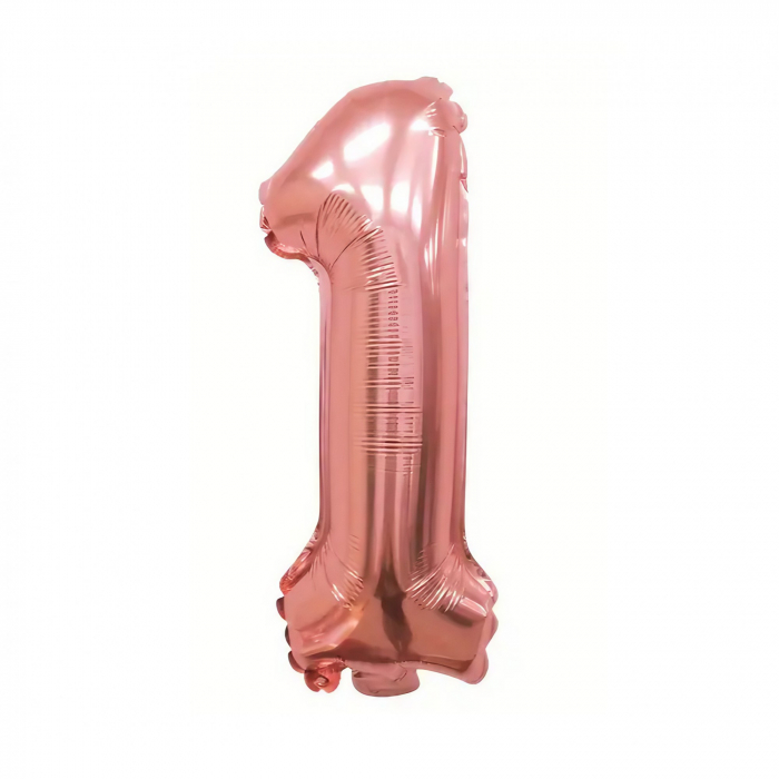 Balon din Folie Flippy, Cifra 1, 81 cm, Pentru Aer sau Heliu, Roz Auriu [1]