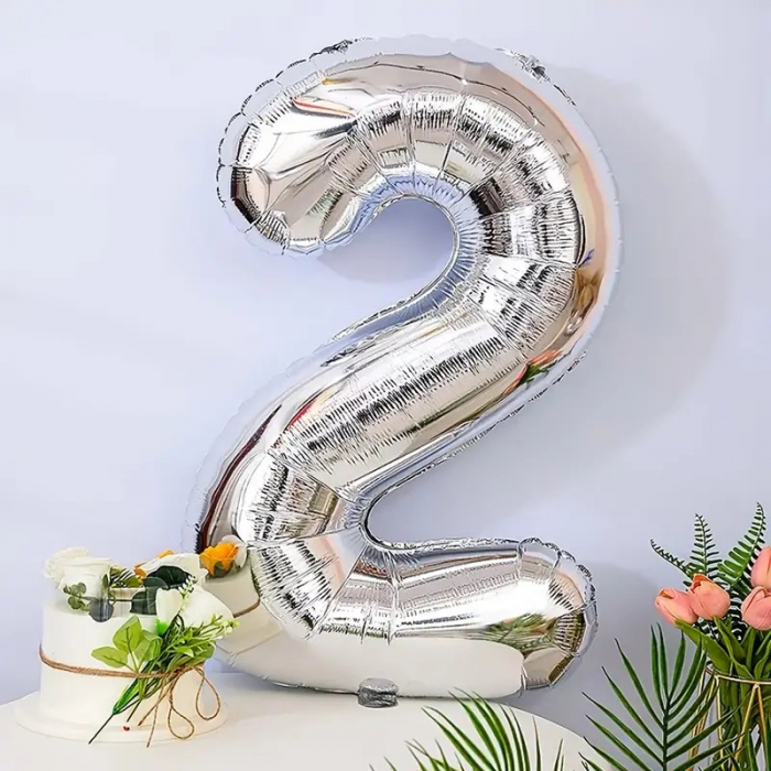 Balon din Folie Flippy, Cifra 2, 81 cm, Pentru Aer sau Heliu, Bulk, Argintiu [2]