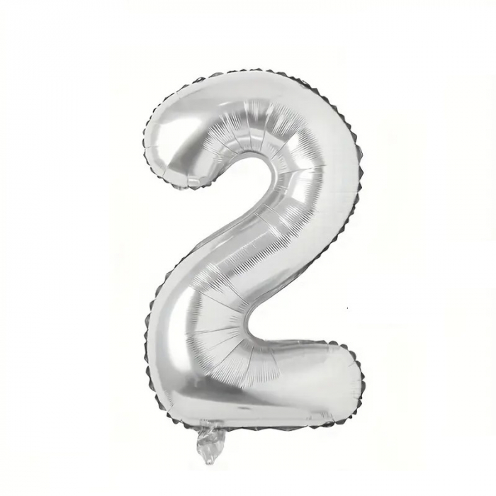 Balon din Folie Flippy, Cifra 2, 81 cm, Pentru Aer sau Heliu, Bulk, Argintiu [1]