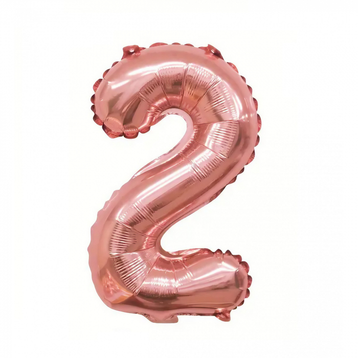 Balon din Folie Flippy, Cifra 2, 81 cm, Pentru Aer sau Heliu, Bulk, Roz Auriu [1]