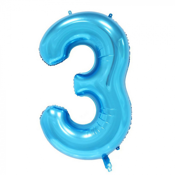 Balon din Folie Flippy, Cifra 3, 81 cm, Pentru Aer sau Heliu, Albastru [1]