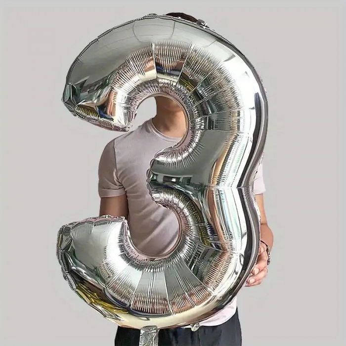 Balon din Folie Flippy, Cifra 3, 81 cm, Pentru Aer sau Heliu, Bulk, Argintiu [3]