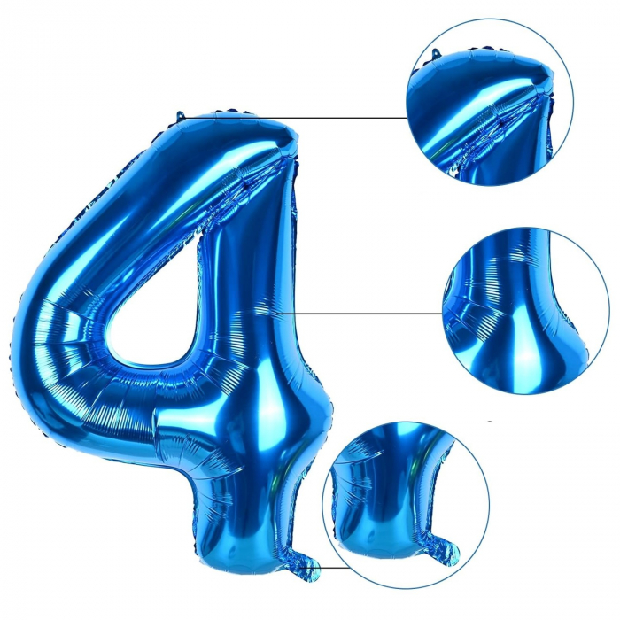 Balon din Folie Flippy, Cifra 4, 81 cm, Pentru Aer sau Heliu, Bulk, Albastru [3]