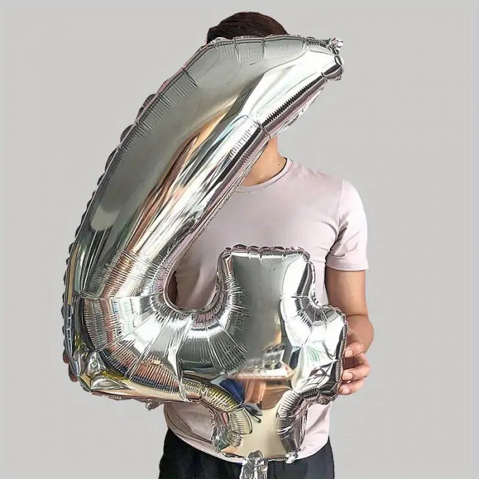 Balon din Folie Flippy, Cifra 4, 81 cm, Pentru Aer sau Heliu, Bulk, Argintiu [3]