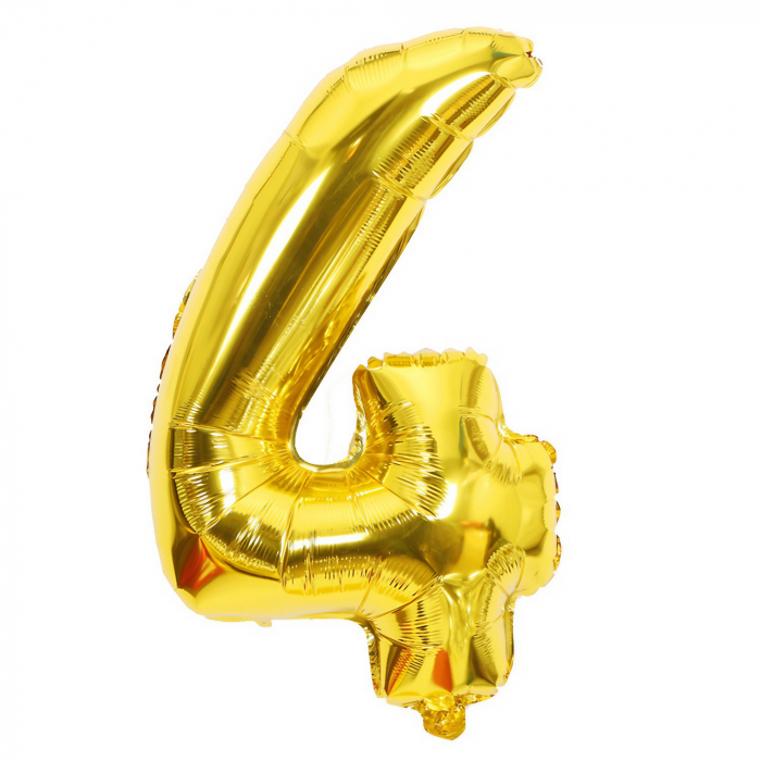 Balon din Folie Flippy, Cifra 4, 81 cm, Pentru Aer sau Heliu, Bulk, Auriu [1]