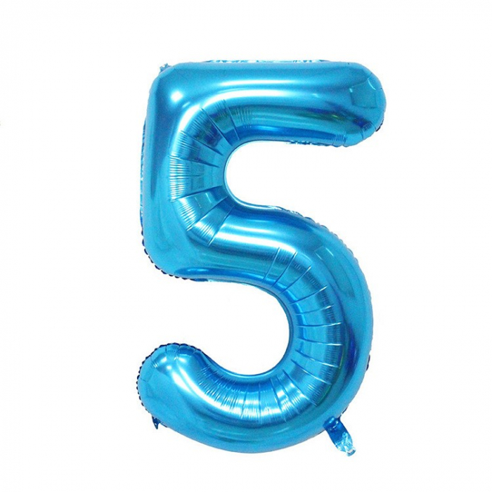 Balon din Folie Flippy, Cifra 5, 81 cm, Pentru Aer sau Heliu, Bulk, Albastru [1]